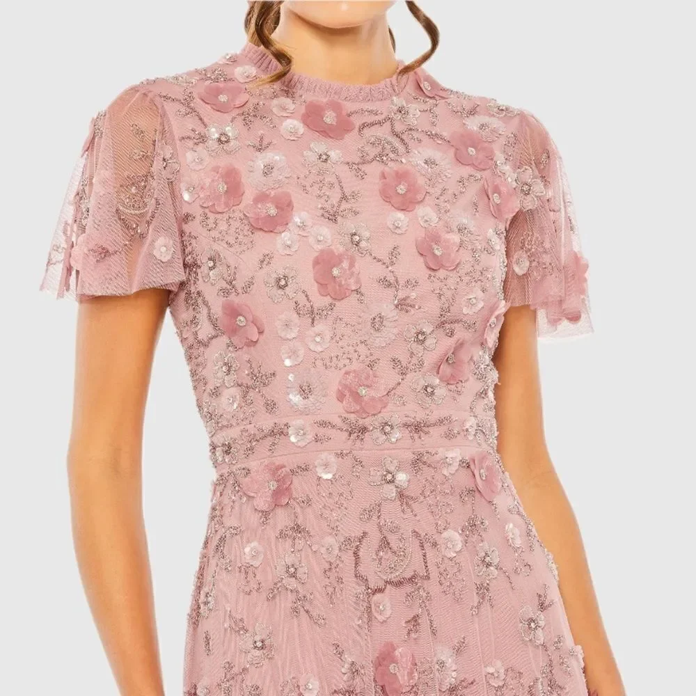 NWT Mac Duggal 9212 Embellished Illusion Cap Sleeve Column Gown Pink 2 - Picture 3 of 13